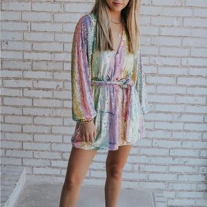 SHOW ME YOUR MUMU: WEAR ME OUT DRESS - RAINBOW STRIPE (large)